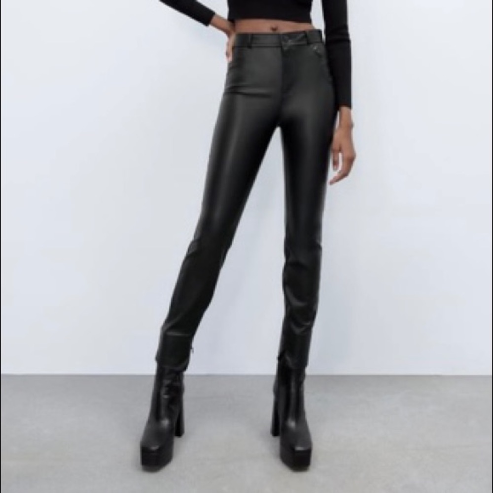 ZARA Faux leather black leggings